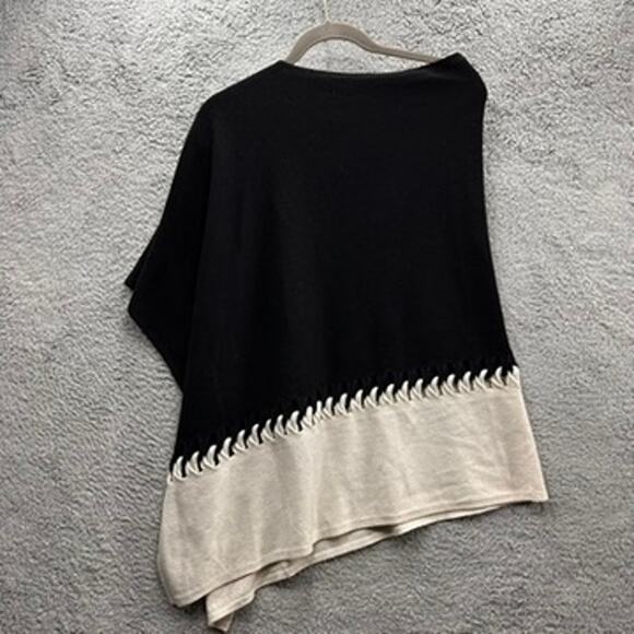 Kinross Cashmere Twist Stitch Poncho Women's One Size Black Dune Luxury Warmth - Picture 6 of 10